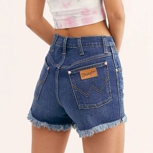 Wrangler Dark Blue Denim Jean Shorts with Frayed Hem
